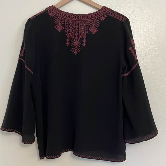 Johnny Was Workshop Gene Swing Blouse, Embroidered Silk Bell Sleeve Top - Picture 8 of 11